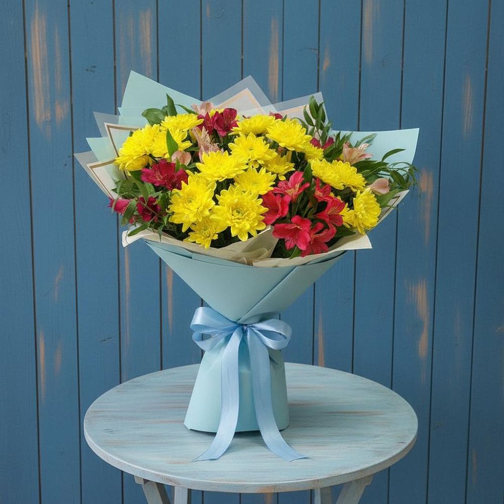 Букет цветов из: Альстромерии и Хризантемы в Ловцы
