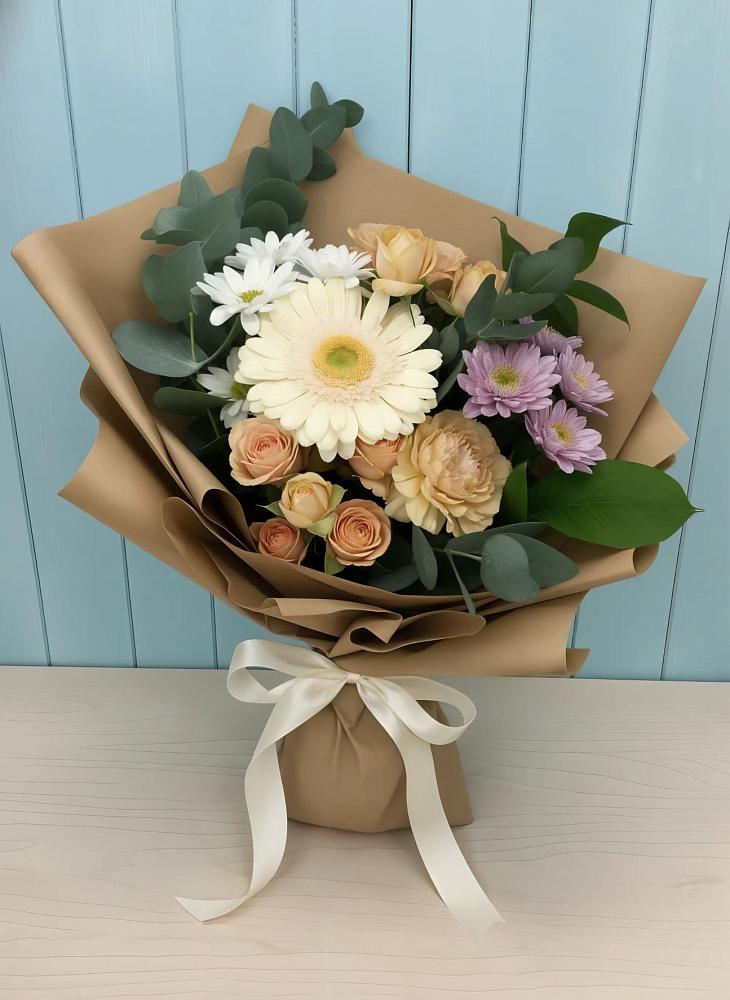 Букет цветов из: Герберы и Хризантемы в Ловцы