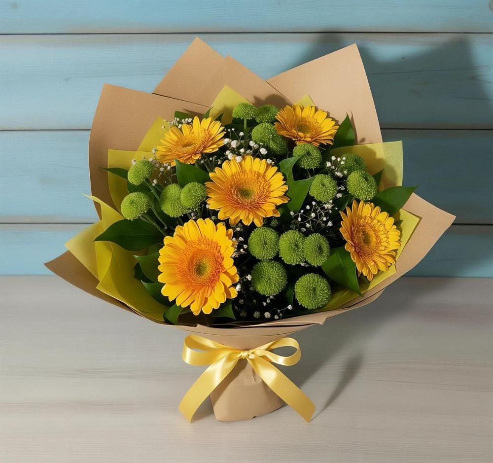 Букет цветов из: Герберы и Хризантемы в Ловцы