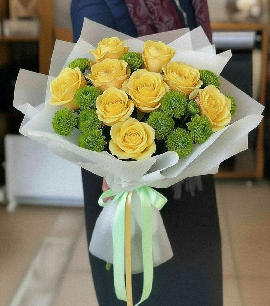 Букет цветов из: Хризантемы и Розы в Ловцы