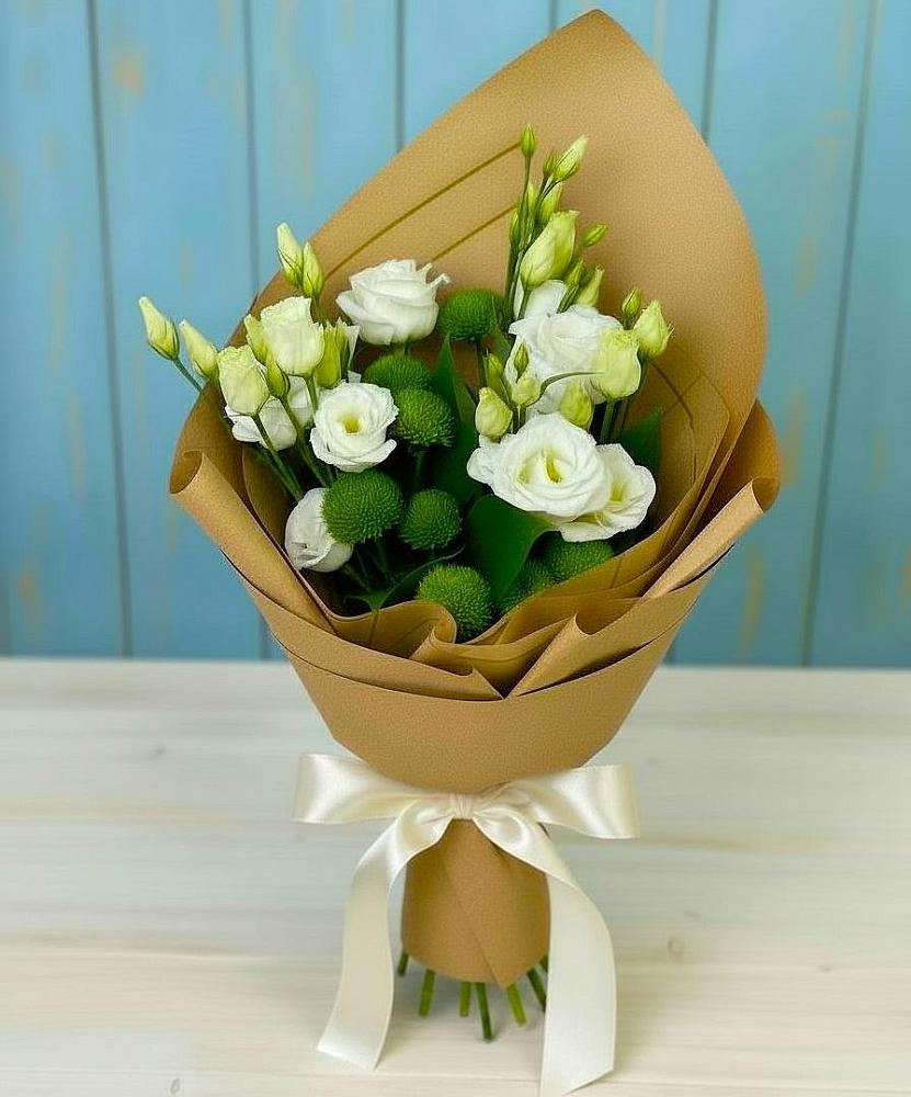 Букет цветов из: Хризантемы и Лизиантусы в Ловцы