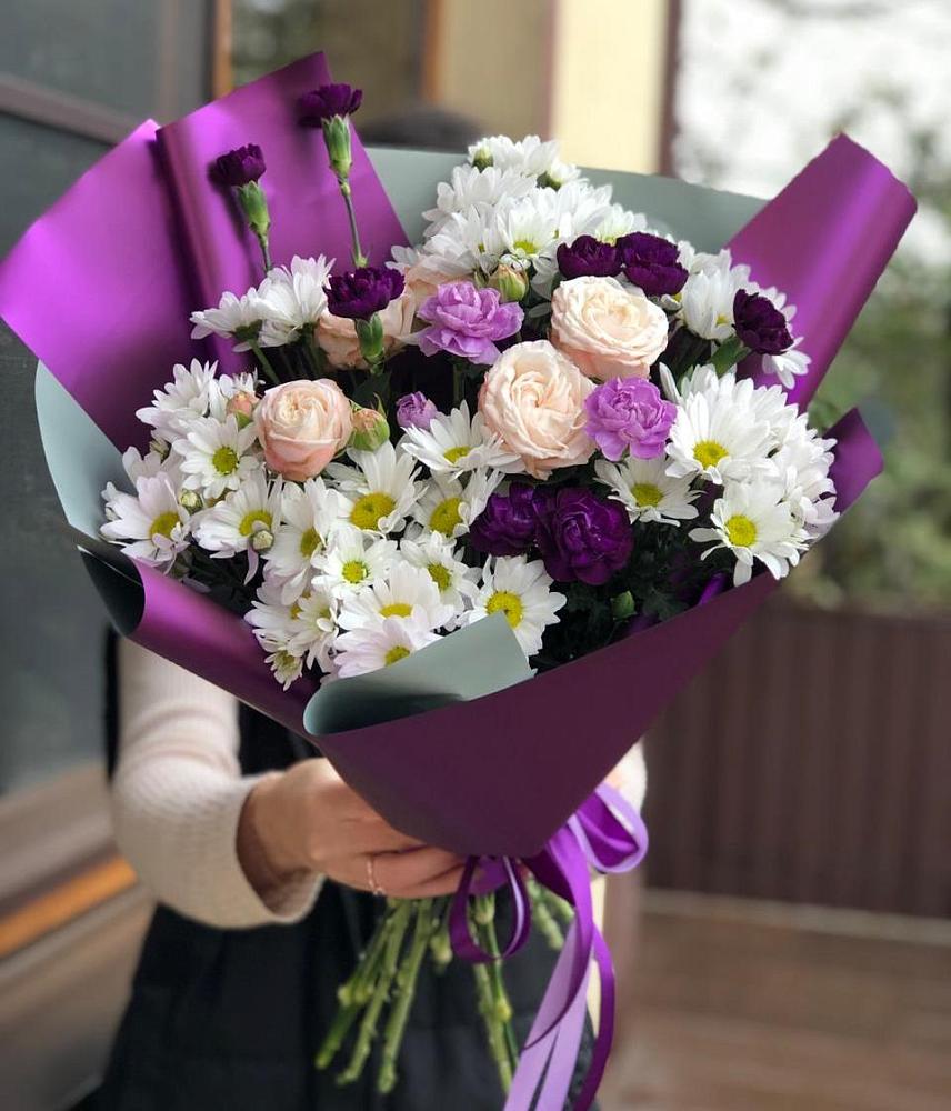 Букет цветов из: Хризантемы, Гвоздики и Розы в Ловцы