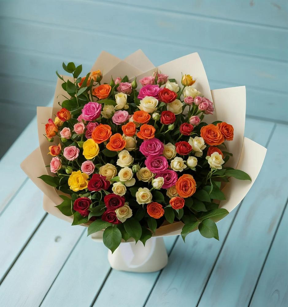 Букет Микс из разноцветных кустовых роз в Ловцы