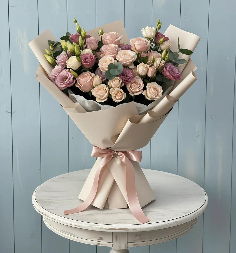 Букет цветов из: Розы и Лизиантусы в Ловцы