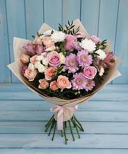 Букет цветов из:  Хризантемы, Розы и Альстромерии в Ловцы